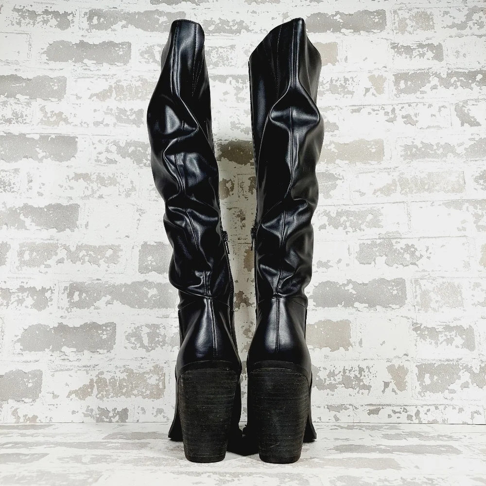 NEW Charles By Charles David In Black Faux Leather Block Heeled Boots B533 - Picture 6 of 12